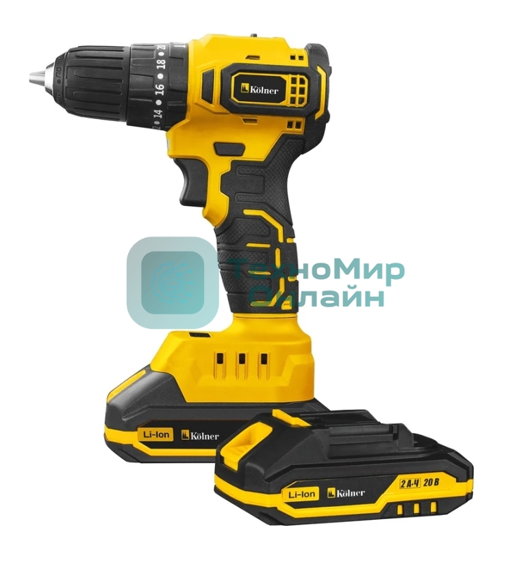 Дрель-шуруповерт Kolner KCD 20/2BLC, 20 В, 2 Ач, 45 Нм, бесщеточный, ударный