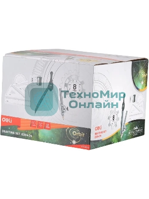 Циркуль Deli EG30404, корпус ассорти, металл, в комплекте: линейка/транспортир/2 угольника/карандаш/ластик/точилка