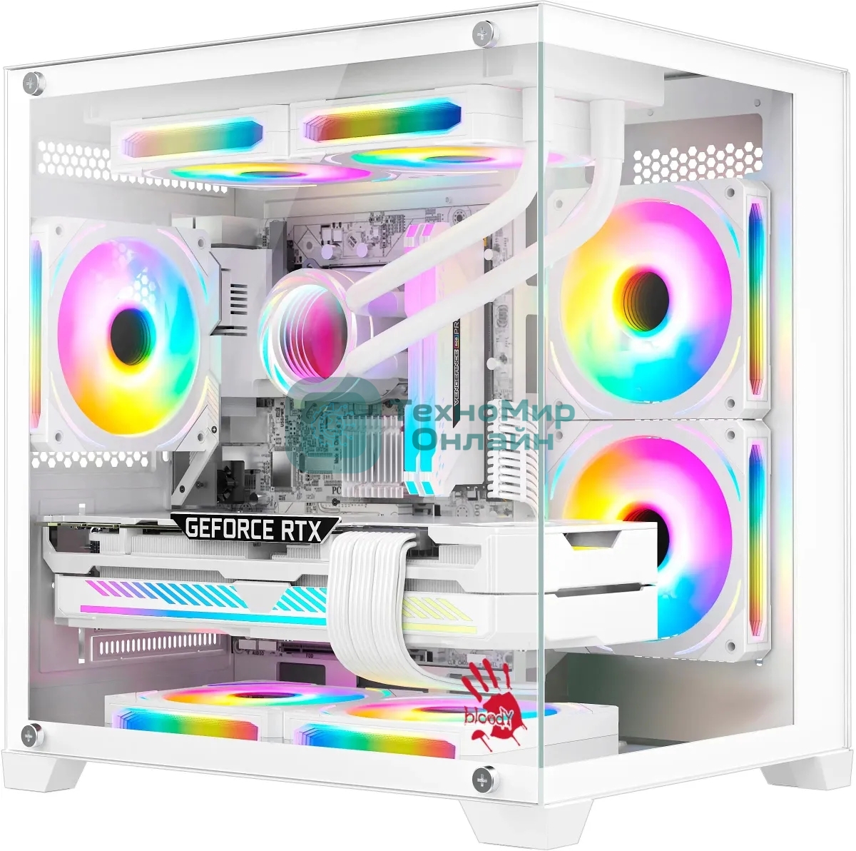 Компьютерный корпус Bloody BD-CC105 белый без БП mATX 5x120мм 1xUSB 2.0 1xUSB 3.0 audio bott PSU