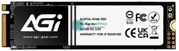 Накопитель SSD AGI AI828, 2Tb, PCIe 4.0 x4, M.2 2280, NVMe, R/W 7400/6700