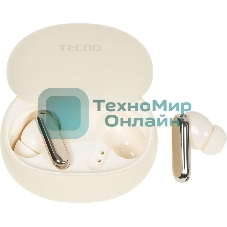 Наушники TWS Tecno True 1 (TU01) белый (кремовый), внутриканальные, Bluetooth, адаптивное шумоподавление, до 6 ч