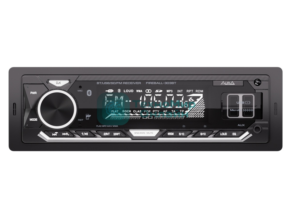 Автомагнитола AURA FIREBALL-303BT, 1 DIN, Bluetooth, USB Type-A, AUX
