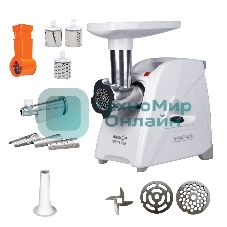 Мясорубка электрическая Аксион М35.02 белый, 1500 Вт, 1.7 кг/мин, реверс, защита от перегрузки, насадки - 4