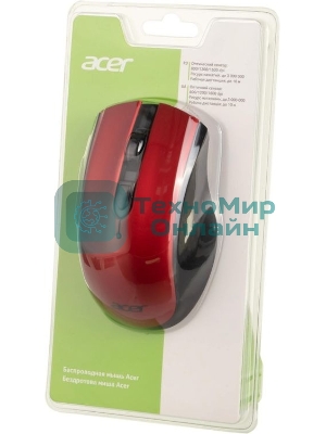 Мышь беспроводная Acer OMR032 черный/красный, 1600 dpi, радиоканал, USB, кнопки - 4