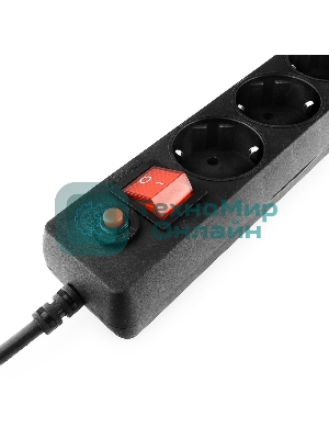 Сетевой фильтр Гарнизон ECL-5-B-1.4, 5 р, 10А, 1.4 м, ур.защиты 4, черный, пакет