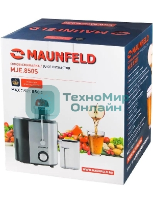 Соковыжималка Maunfeld MJE.850S нержавеющая сталь, центробежная, 850 Вт, 350 мл, механическое