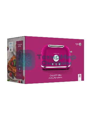 Тостер Galaxy Line GL 2916, малиновый джем, металл, 900 Вт, 6 степеней поджарки