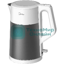 Чайник электрический Midea MK-8010, мощность 1800 Вт, объем 1.7 л, двойные стенки из нержавеющей стали, автоматика STRIX