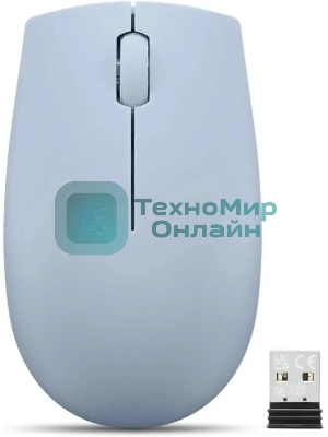 Мышь беспроводная Lenovo 300 светло-голубой, 1000 dpi, радиоканал, USB, кнопки - 3