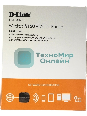 Роутер беспроводной D-Link DSL-2640U/R1A ADSL2+ черный ANNEX А