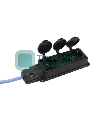 Удлинитель морозостойкий Gembird PC-3GF-R-10(IP) черный/синий, 10 м, 3 розетки, 3500 Вт