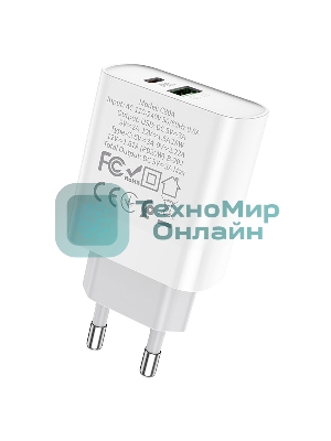Сетевое зарядное устройство HOCO C80A Rapido 1xUSB + 1xUSB-C, 3.1A, 20W, белый