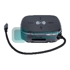 Многофункциональная док-станция Intrend ITACS-9W Type-C с беспроводной зарядкой 3 встроенных высокоскоростных USB 3.0, встроенный высокоскоростной TF и SD карт ридер, разъем RJ-45 для подключения к локальной сети HDMI 4K/30Hz, 60W Power Delivery порт,