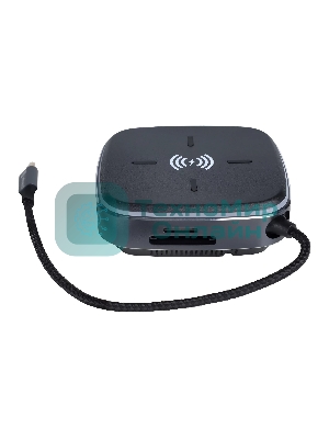 Многофункциональная док-станция Intrend ITACS-9W Type-C с беспроводной зарядкой 3 встроенных высокоскоростных USB 3.0, встроенный высокоскоростной TF и SD карт ридер, разъем RJ-45 для подключения к локальной сети HDMI 4K/30Hz, 60W Power Delivery порт,