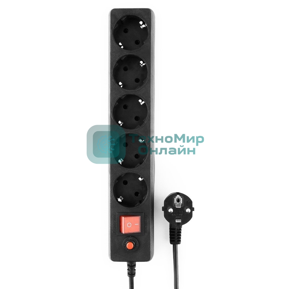 Сетевой фильтр Гарнизон ECL-5-B-1.4, 5 р, 10А, 1.4 м, ур.защиты 4, черный, пакет