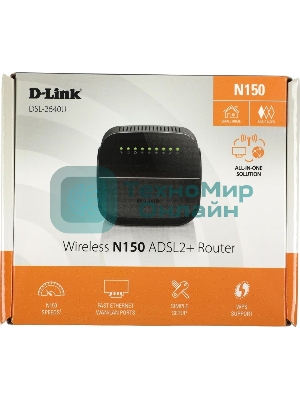 Роутер беспроводной D-Link DSL-2640U/R1A ADSL2+ черный ANNEX А