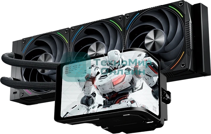 Водяное охлаждение для процессора Thermalright Wonder Vision 360 Turbo (360мм, LED, Black, ARGB/Fans: 3x120мм, 120.38CFM, 44.7dBA, 3000RPM/Pump height 107мм, 6400RPM, Rad thickness 27мм/S: 1700, 1200, 1851, 115X, 2011, 2066, AM5, AM4)