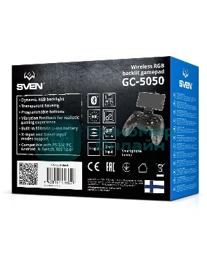 Геймпад SVEN GC-5050 черный Bluetooth Беспроводной виброотдача обратная связь (в компл.:держатель для смартфона/кабель USB) (SV-016029)