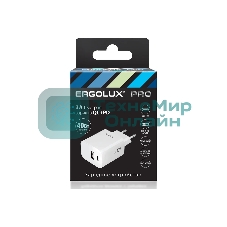 Сетевое зарядное устройство ELX-РA04QC-C01 GaN 40Вт 1USB+1Type C 100-270В 5В-12В/3 3А QC бел. Ergolux 15294