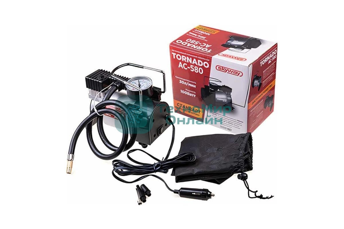 Компрессор TORNADO АC-580 30 л/мин, 150 PSI, 12В (пластик. мотор) 39909