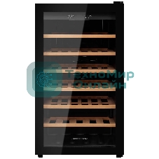 Винный шкаф Kuppersberg RSW 82, отдельностоящий, High-Tech, объем 128 л, вместимость 40 бутылок, диапазон температуры 5-20 градусов, механическое открытие двери, 6 полок из бука, LCD дисплей, уровень шума 38 дБ, черный