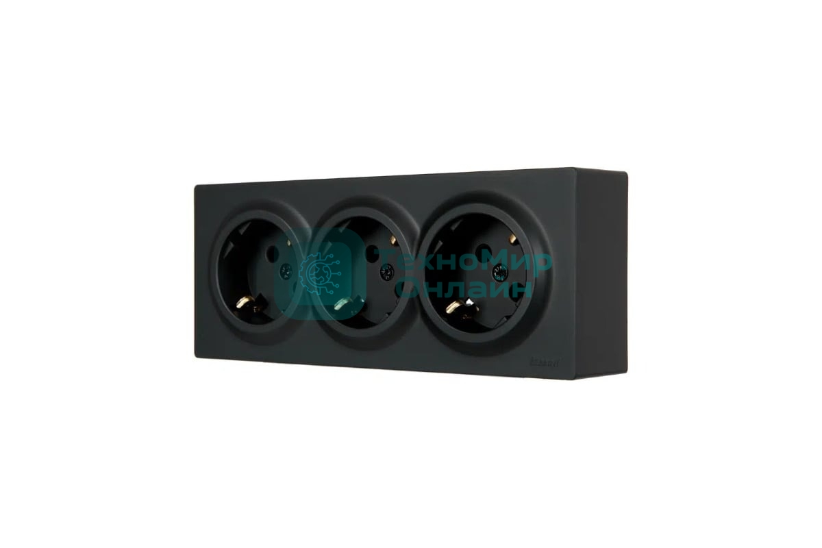 Розетка 3-мест. с заземл. LEZARD LETO 752-4200-127BUP закрытый корпус ПБТ черный бархат