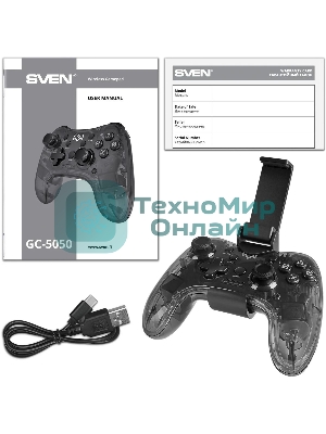 Геймпад SVEN GC-5050 черный Bluetooth Беспроводной виброотдача обратная связь (в компл.:держатель для смартфона/кабель USB) (SV-016029)