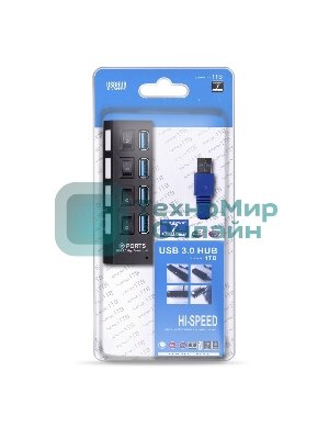 USB-хаб Smartbuy (SBHA-7304-B) USB 3.0 хаб + выкл., 4 порта, черный