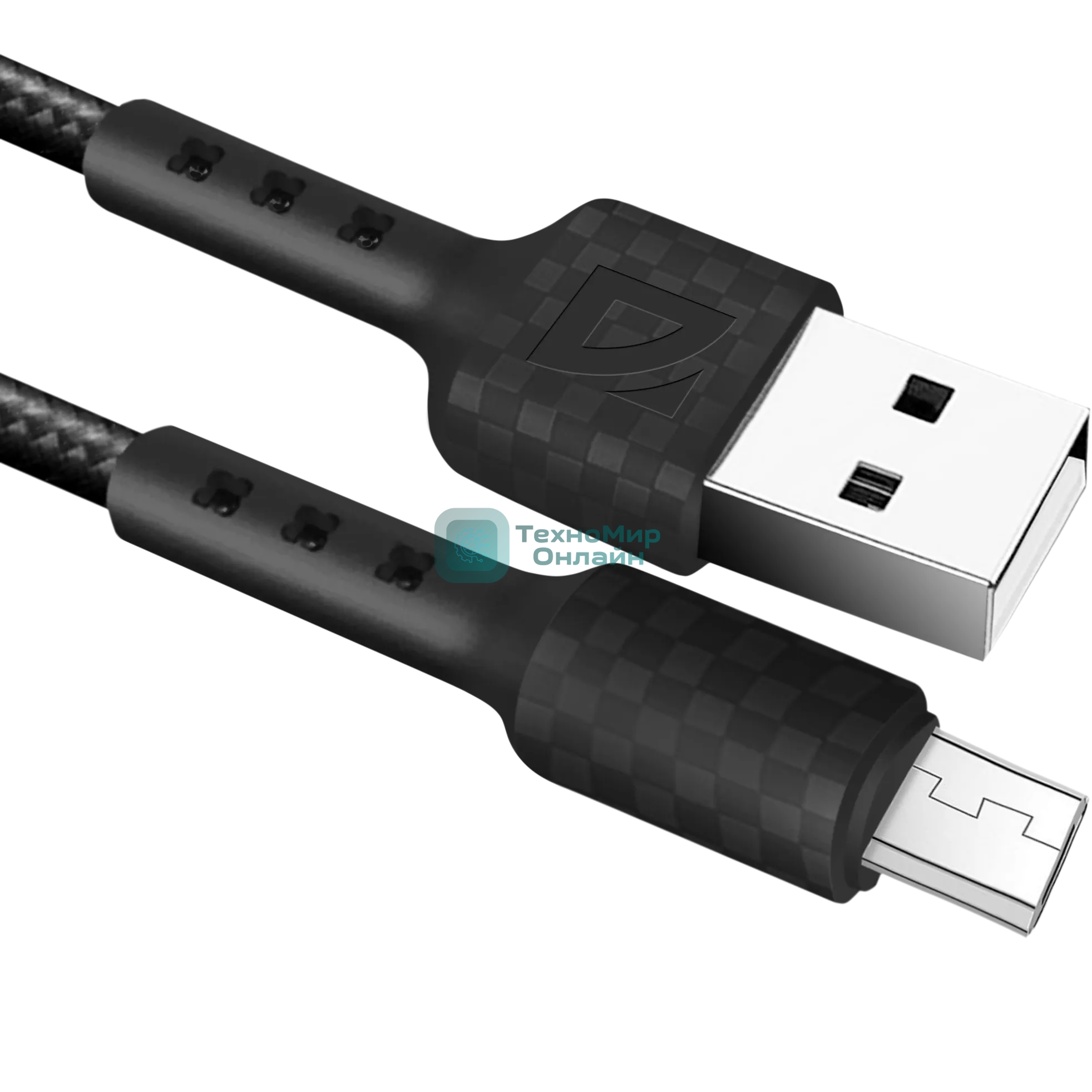 Кабель Defender F181, USB 2.0 (AM) - microUSB 2.0 (BM), 1 м, 2.4А, нейлоновая оплетка, черный