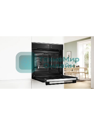 Встраиваемый духовой шкаф Bosch, Serie 4, Auto Pilot 10, объем 71 л, 7 режимов нагрева, 4D Hotair, телескопические направляющие 1уровень,пиролиз, сенсорное управление, черный+профиль из нерж. стали