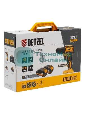 Дрель-шуруповерт Denzel CDH-BL-20, 20 В, 2 Ач, 50 Нм, бесщеточный