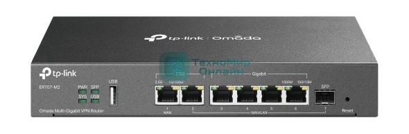 Маршрутизатор VPN TP-Link ER707-M2 Omada с мультигигабитными портами,1 x RJ45 WAN 2,5 Гбит/с, 1 x RJ45 WAN/LAN 2,5 Гбит/с, 1 x SFP WAN/LAN, 4 гиг. порта RJ45 WAN/LAN, 1 порт USB 2.0