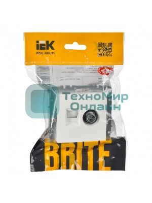 Розетка телевизионная двойная IEK BRITE BR-AK20-1-K01 TV+RJ45 кат.5E РТВ/РК12-БрБ белый