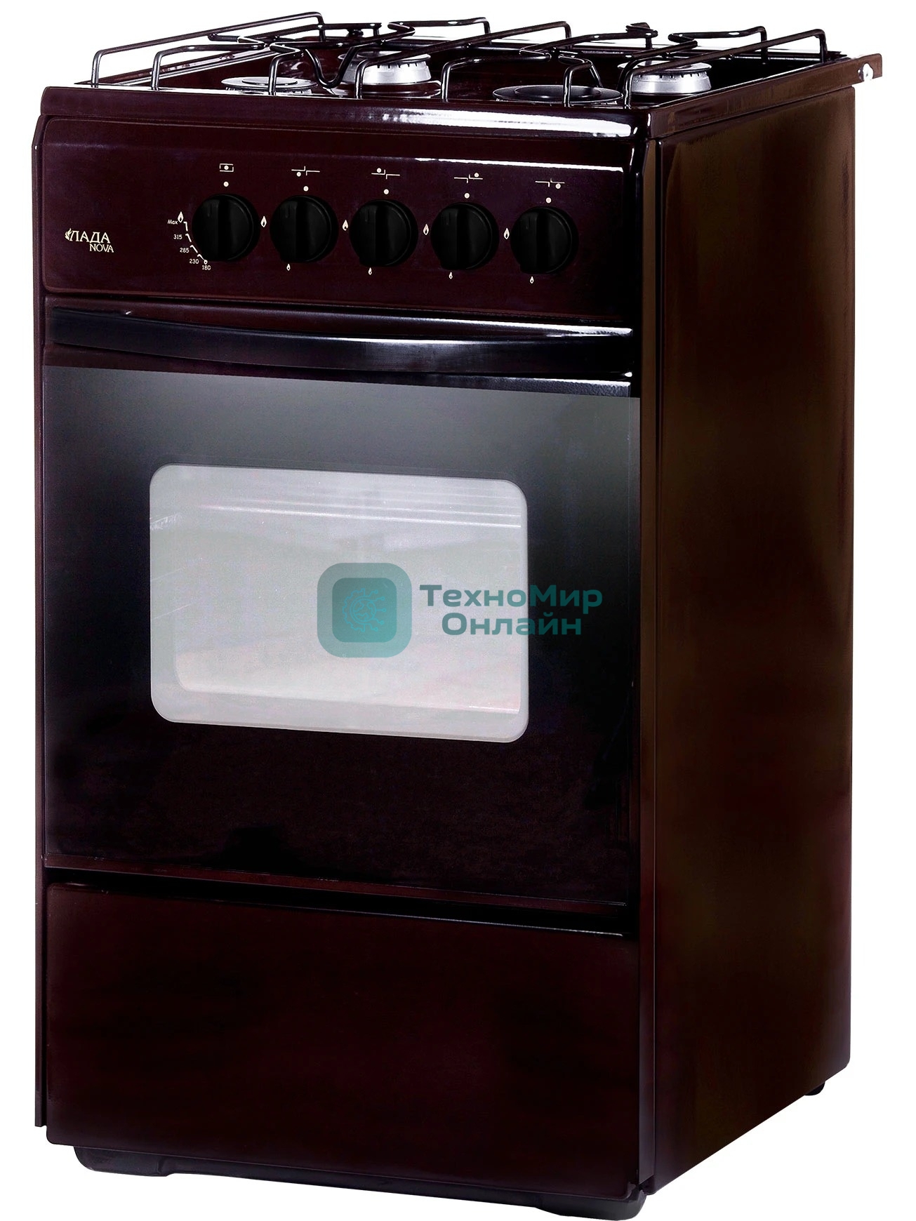 Плита газовая Лада Nova RG 24040 B коричневый, конфорок 4 шт, духовка 50 л, 50 см x 85 см x 60 см