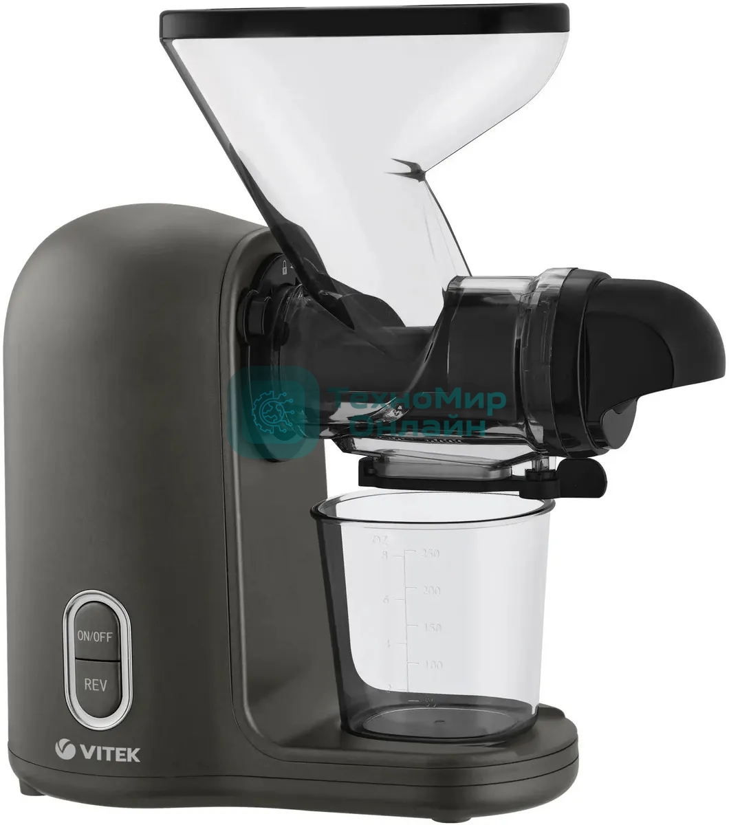 Соковыжималка Vitek VT-3715 чёрный, шнековая горизонтальная, 300 Вт, 280 мл, электронное, реверс