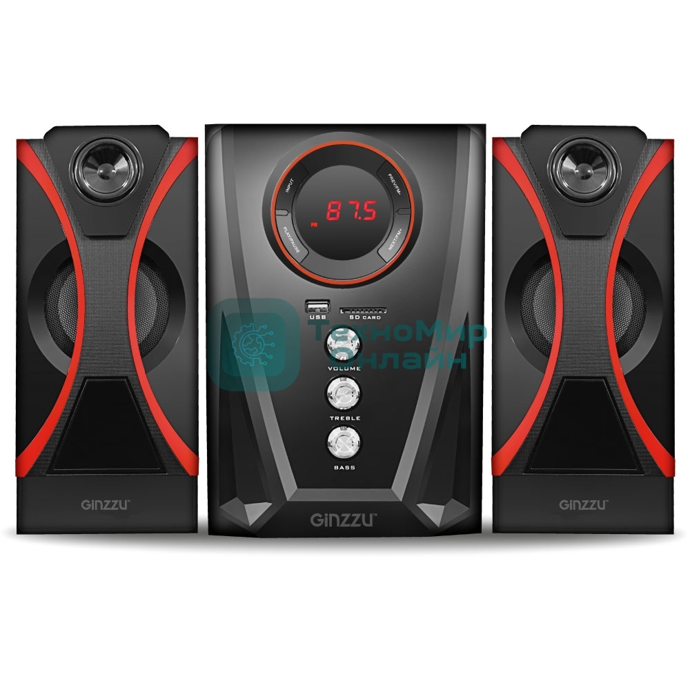 Мультимедийная акустическая система GINZZU GM-407 2.1 с Bluetooth. Выходная мощность (RMS) 40 Вт. Диапазон воспроизводимых частот: 40Гц - 20КГц. Bluetooth: V2.1. Встроенный аудио-плеер: SD-card, USB-flash до 32 Gb. FM радио: 87.5МГц - 108.0МГц. Вход AUX: стерео вход (2RCA). Пульт дистанционного управления - 21 кнопка. Эквалайзер: обычный, джаз, рок, поп, классика.
