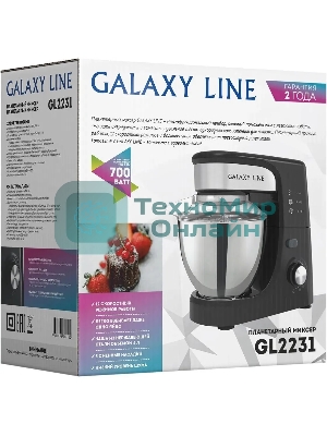 Миксер Galaxy Line GL 2231, черный, планетарный, 700 Вт, 12 скоростей