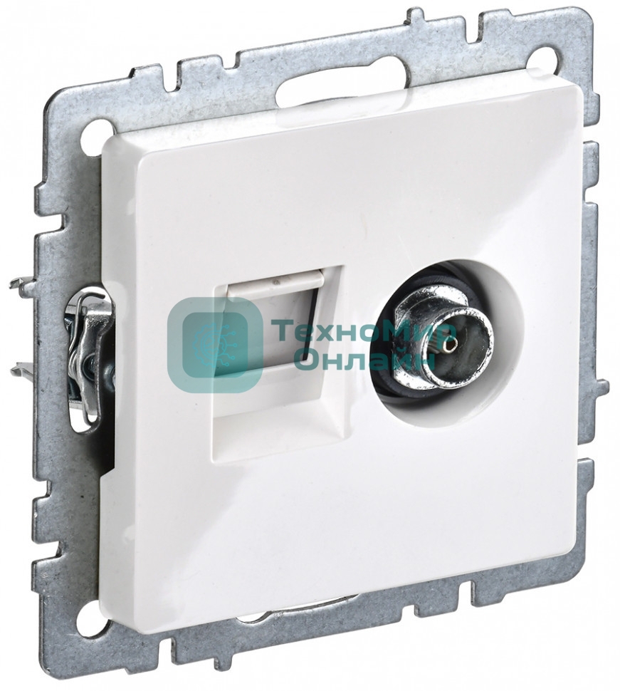 Розетка телевизионная двойная IEK BRITE BR-AK20-1-K01 TV+RJ45 кат.5E РТВ/РК12-БрБ белый