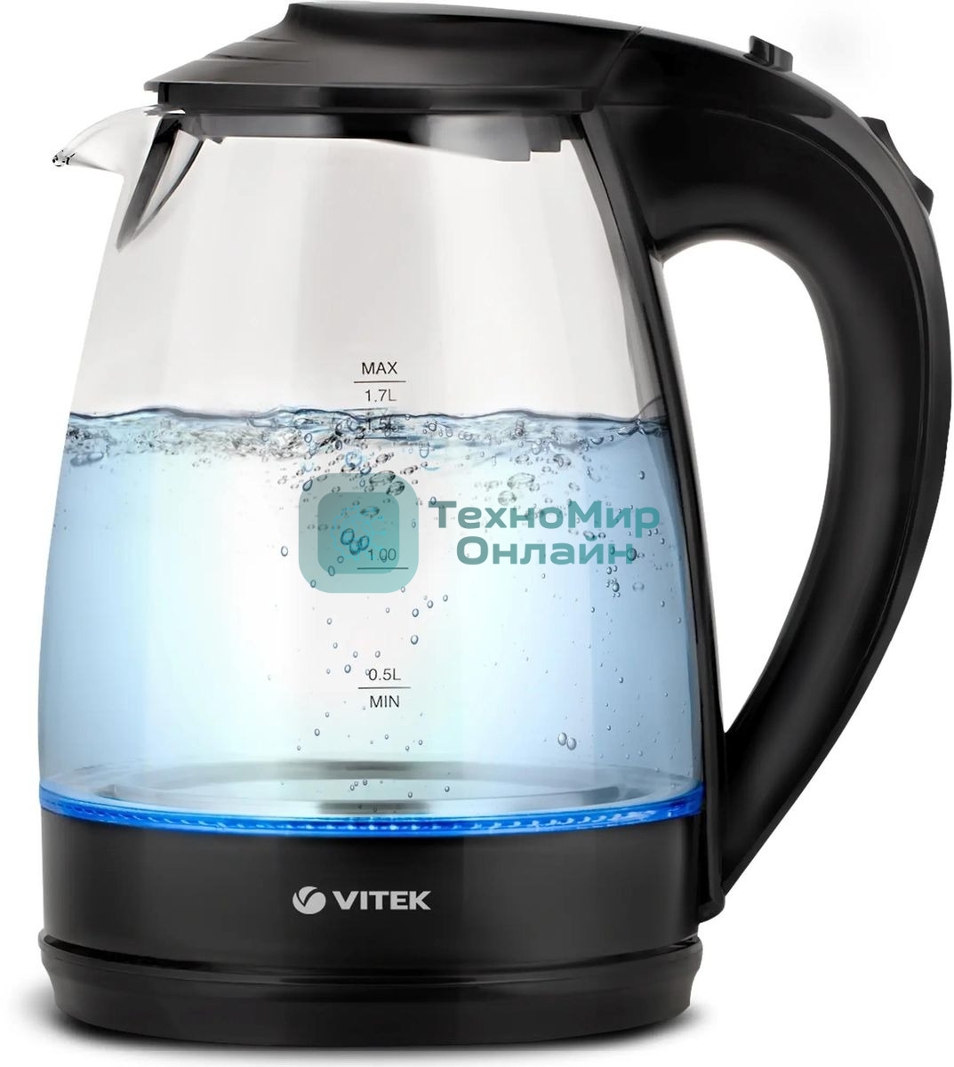Чайник электрический Vitek VT-1122 TR бесцветное стекло (стекло, 1.7 л, 2200 Вт)