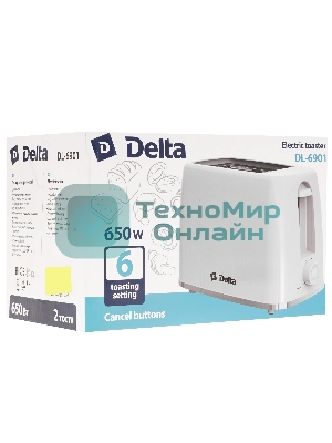 Тостер DELTA DL-6901 белый, 650 Вт