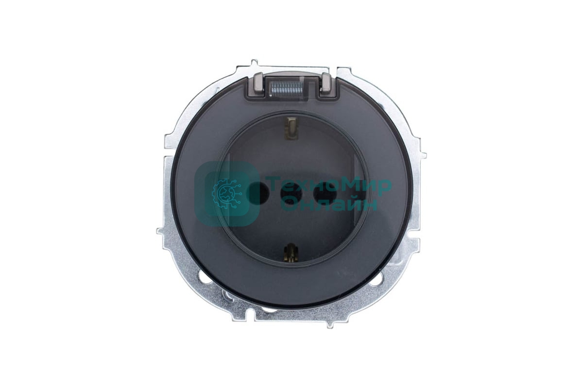 Розетка 1-м СП OSEN с заземл. с крышкой ПБТ механизм серый матовый LEZARD 743-7488-123B