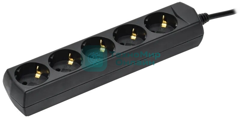 Сетевой удлинитель IEK У05 3м, 5 розеток, черный
