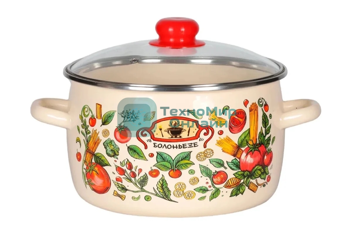 Кастрюля Appetite 1RC221S Болоньезе с крышкой, эмалированная сталь, сфер. 5,5 л