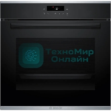 Встраиваемый духовой шкаф Bosch, Serie 4, Auto Pilot 10, объем 71 л, 7 режимов нагрева, 4D Hotair, телескопические направляющие 1уровень,пиролиз, сенсорное управление, черный+профиль из нерж. стали