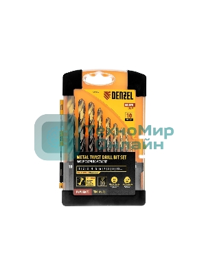 Набор сверл по металлу Denzel 1-10 мм, Р6М5К8-TiN, Golden Tip, 10 шт