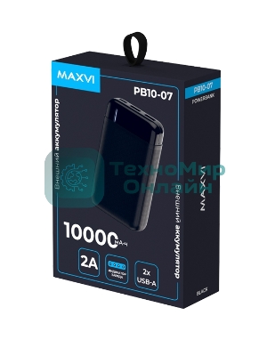 Внешний аккумулятор Maxvi PB10-07 10000 мАч, 2A, 2хUSB/Type-C/MicroUSB
