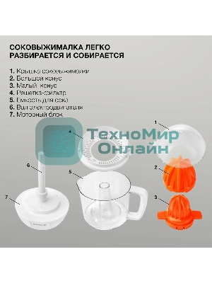 Соковыжималка Starwind SJ 1241 белый/прозрачный, цитрусовая, 30 Вт, 1200 мл, механическое
