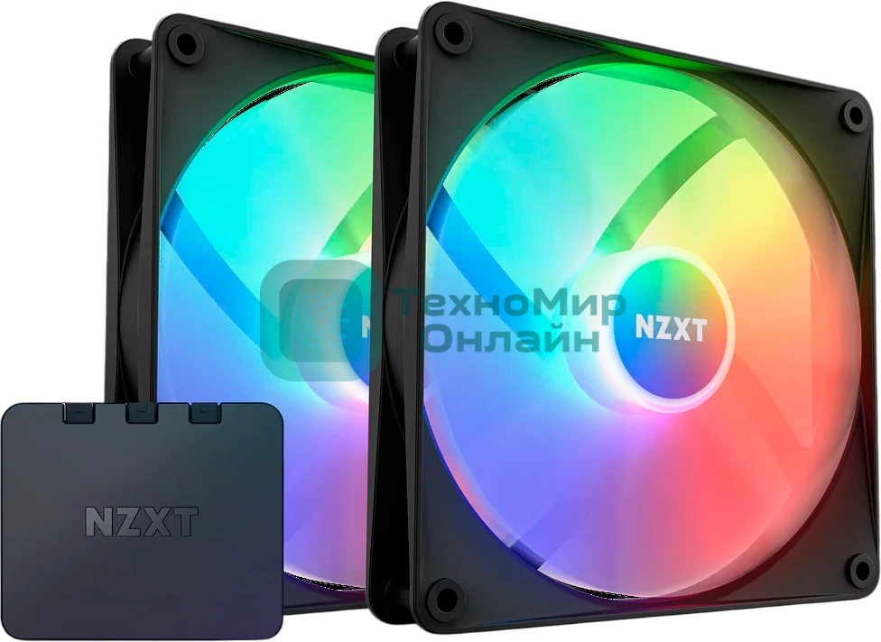 Вентилятор для корпуса Case Cooler NZXT F140 RGb Core Twin Pack (140x140x25мм, 4-pin PWM, RGb, 89.48CFM, 32.5dBA, 1800RPM, черный, 2pcs)