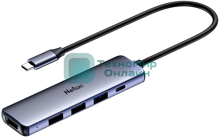 USB-концентратор Netac Hub WF13, Type-C to USB3.0+USB2.0*2+100W PD+HDMI (repl. NT08WF13-30GR)