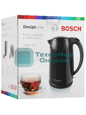 Чайник электрический Bosch TWK3P423 1.7 л, 2400 Вт, черный (корпус: нержавеющая сталь)